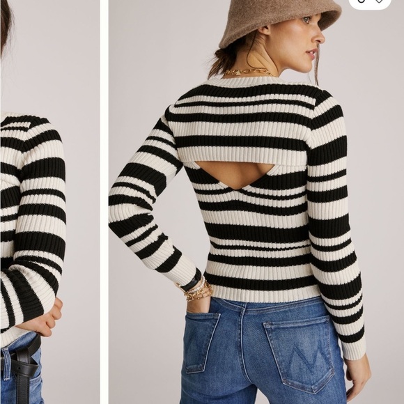 Anthropologie Maeve Striped Sweater Shrug SET Black White Tank Long Sleeve S NEW - Picture 4 of 12